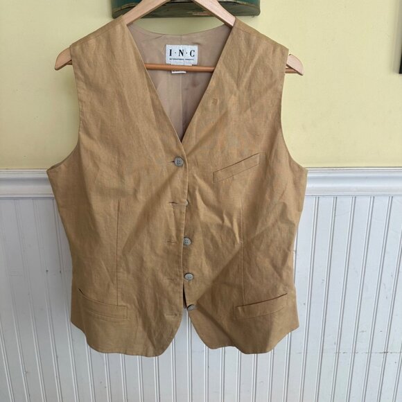I.N.C. International concepts Linen Button-Down Vest Tan Size 14 Classic Fit - Picture 1 of 7